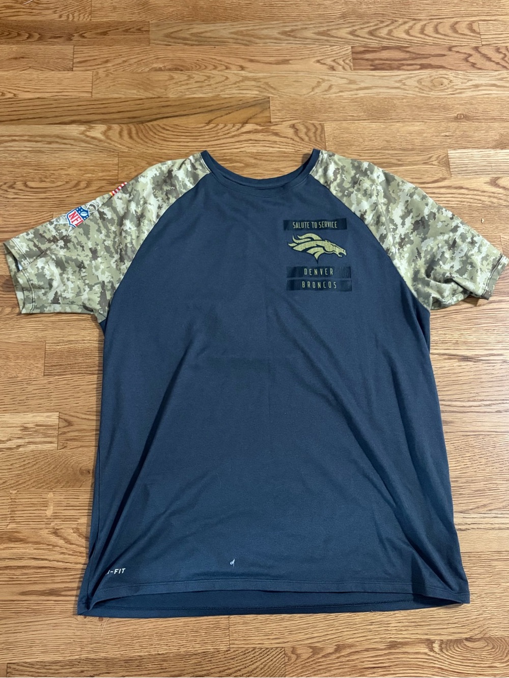 Denver Broncos Men’s Salute to Service Camo Sleeve Shirt - Navy/Olive